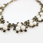 Pearl Florals Black Beaded Statement Necklace